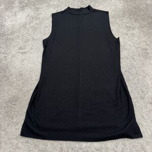 Topman Ribbed Knit Mock Neck Sleeveless Dress Womens Medium Black Knee Length